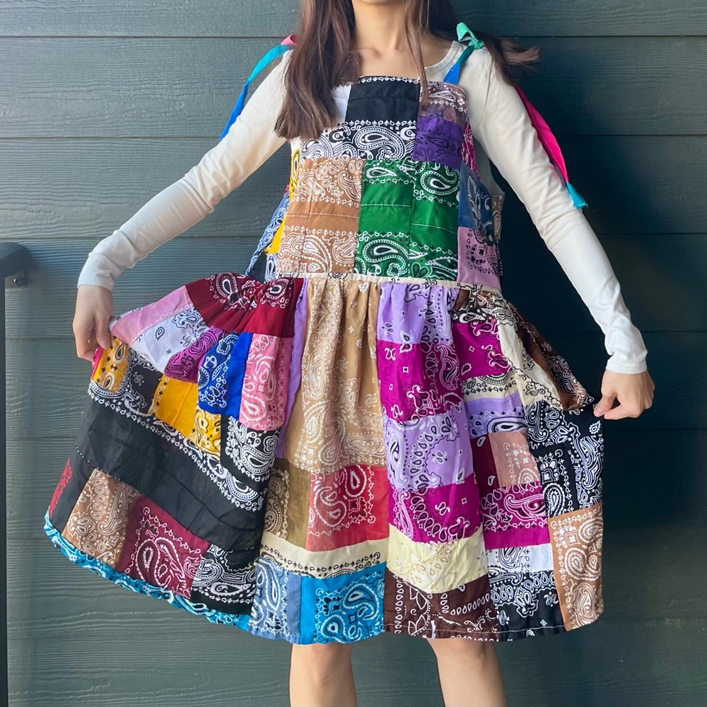 Handmade Rainbow Quilted Bandana Dress – SKU 10048 Tie Straps At the Shoulders.